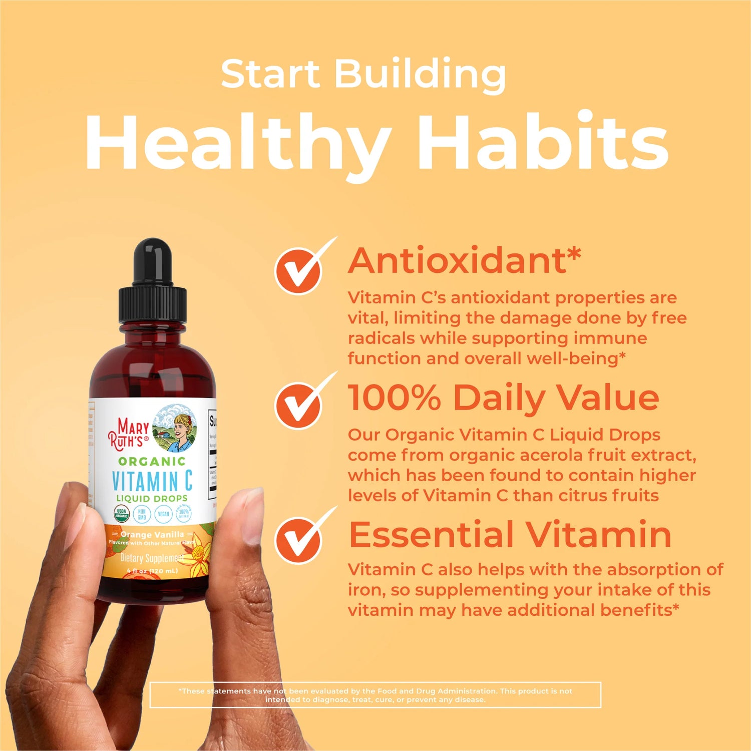 MaryRuth’s Organic Vitamin C Liquid Drops, Orange Vanilla - 120ml