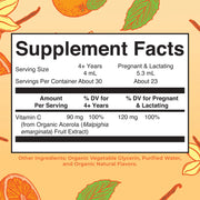 MaryRuth’s Organic Vitamin C supplement facts liquid drops orange vanilla flavour 120ml quantity