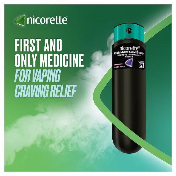 Nicorette QuickMist Cool Berry Mouth Spray bottle 1mg nicotine 150 sprays