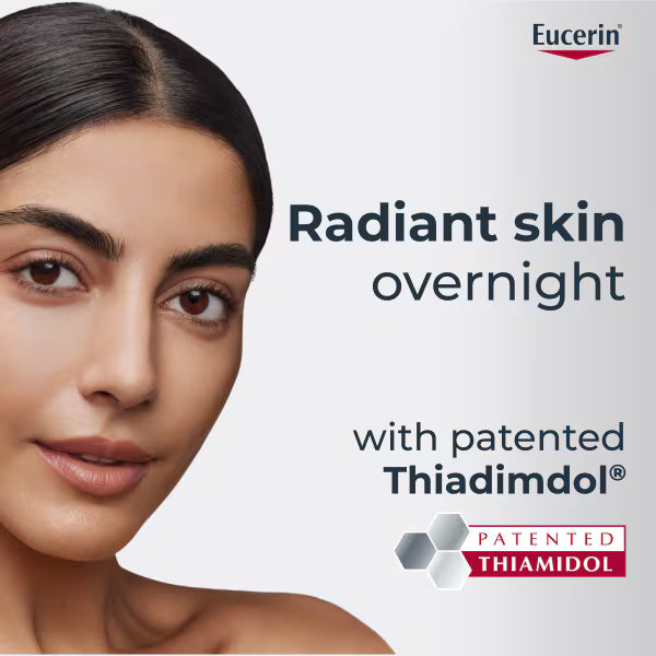 Eucerin Anti-Pigment Night Care with Thiamidol facial cream 50ml jar lifestyle use image