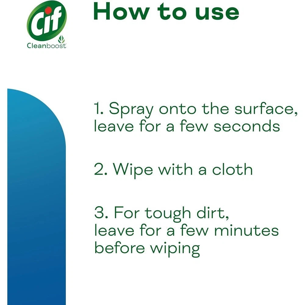 Cif Cleanboost Bathroom Limescale Cleaner Spray 700ml bottle showing product how to use