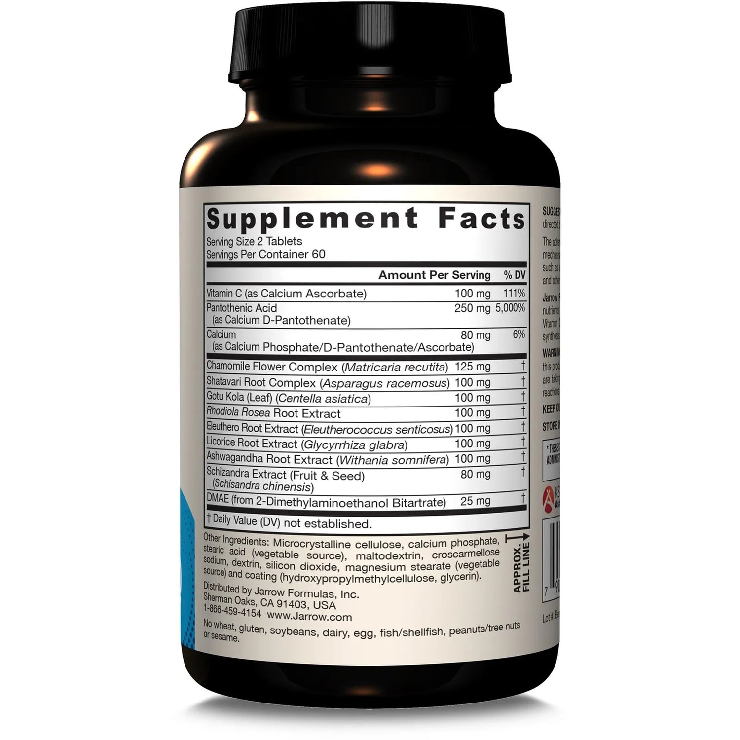 Supplement Facts Image: Jarrow Formulas Adrenal Optimizer tablets supplement facts and ingredients 120 count