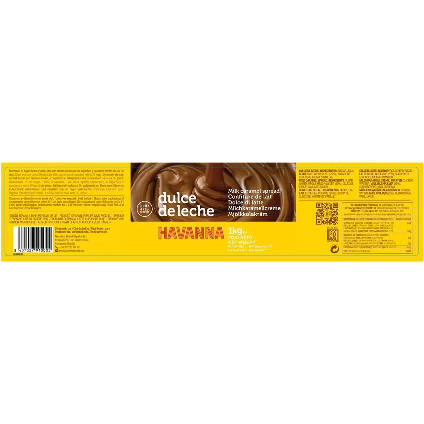 Havanna dulce de leche milk caramel spread ingredients & barcode label jar 1kg