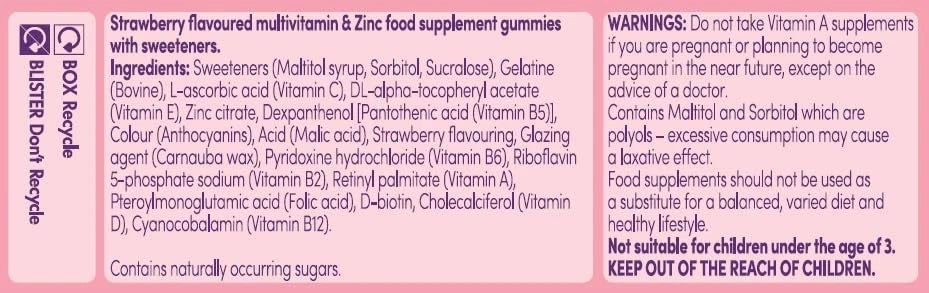Bassetts Kids Multivitamins Strawberry Flavour Gummies 30 Count vitamin and ingredient information