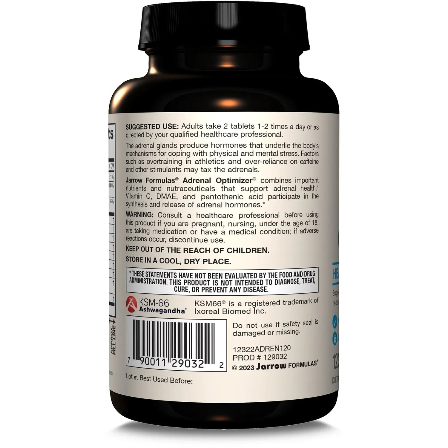 Barcode Image: Jarrow Formulas Adrenal Optimizer tablets 120 count barcode packaging