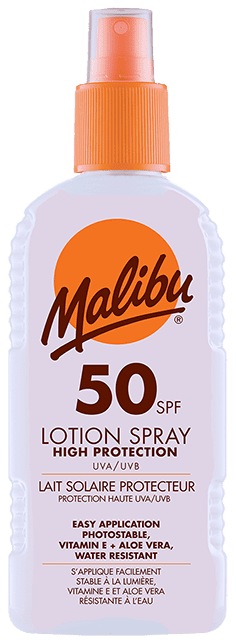 Malibu SPF 50 High Protection Sunscreen Lotion Spray bottle, 200ml.