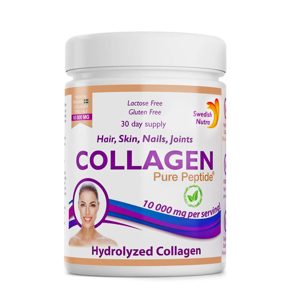 Front image: Swedish Nutra Collagen Pure Peptide powder unflavoured 300g container