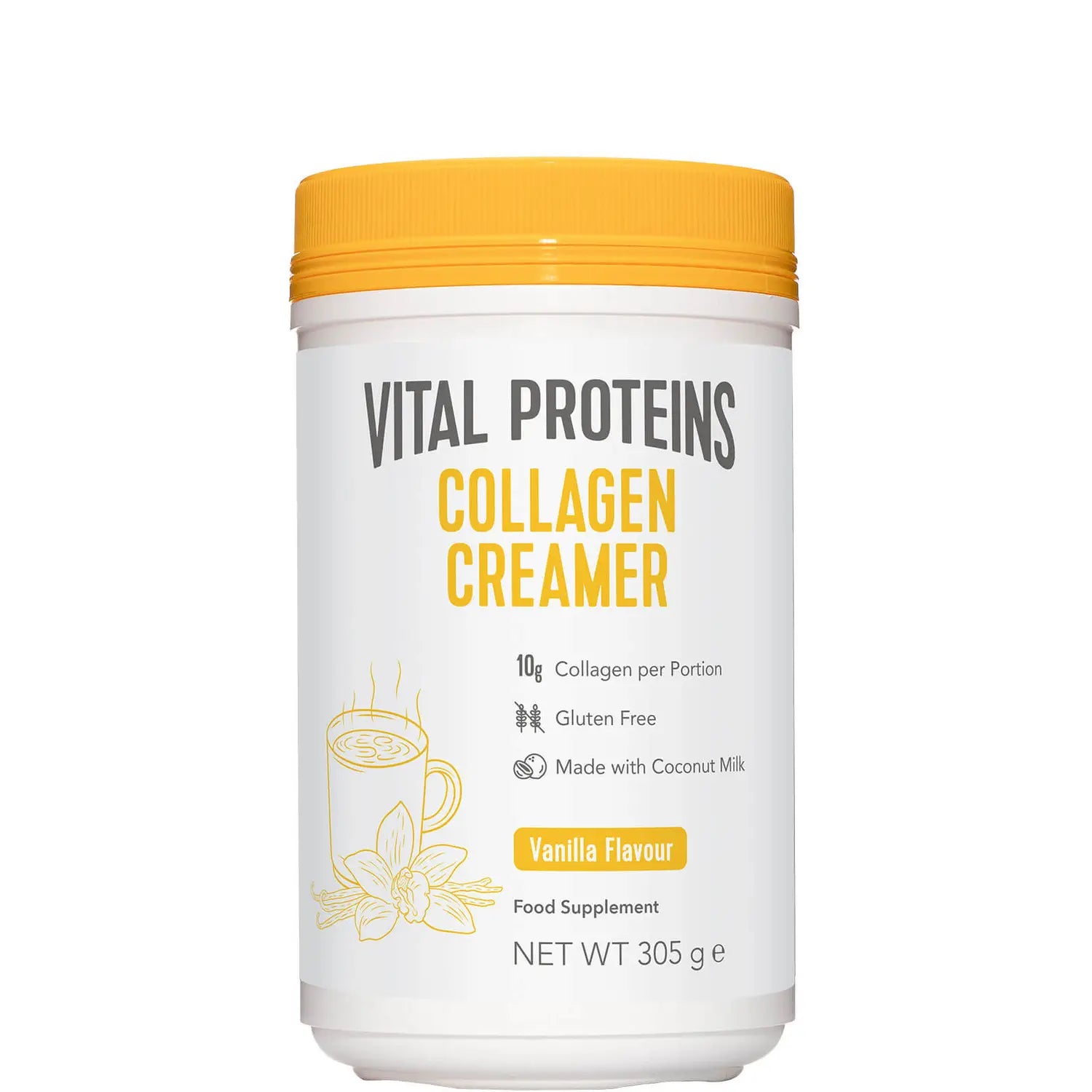 Front image: Vital Proteins Collagen Coffee Creamer vanilla powder tub 305g